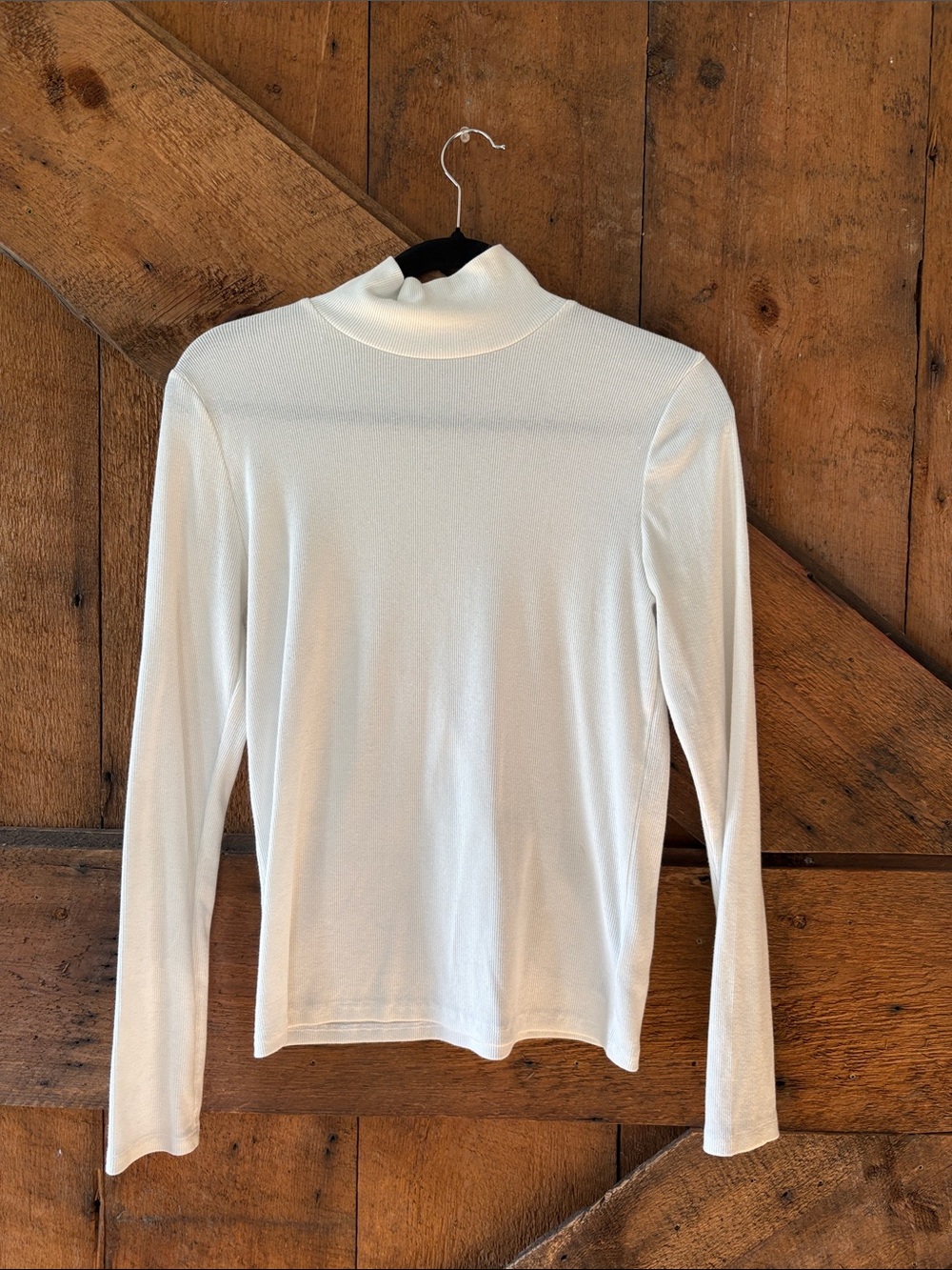 GAP Women White Ribbed Long Sleeve Mock Neck Top Size M Cotton Blend Fitted